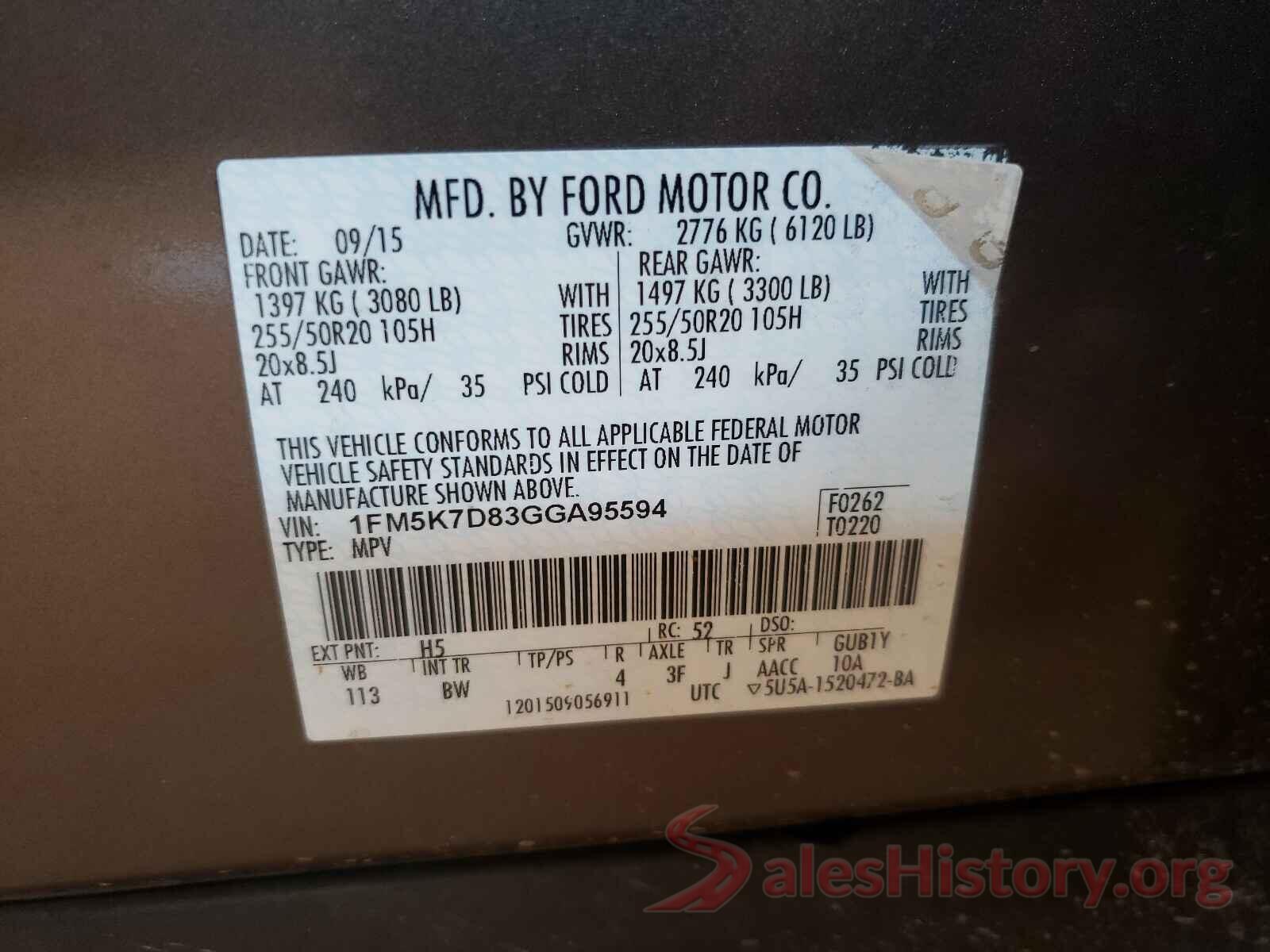 1FM5K7D83GGA95594 2016 FORD EXPLORER