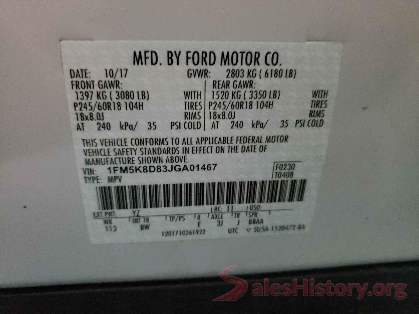 1FM5K8D83JGA01467 2018 FORD EXPLORER