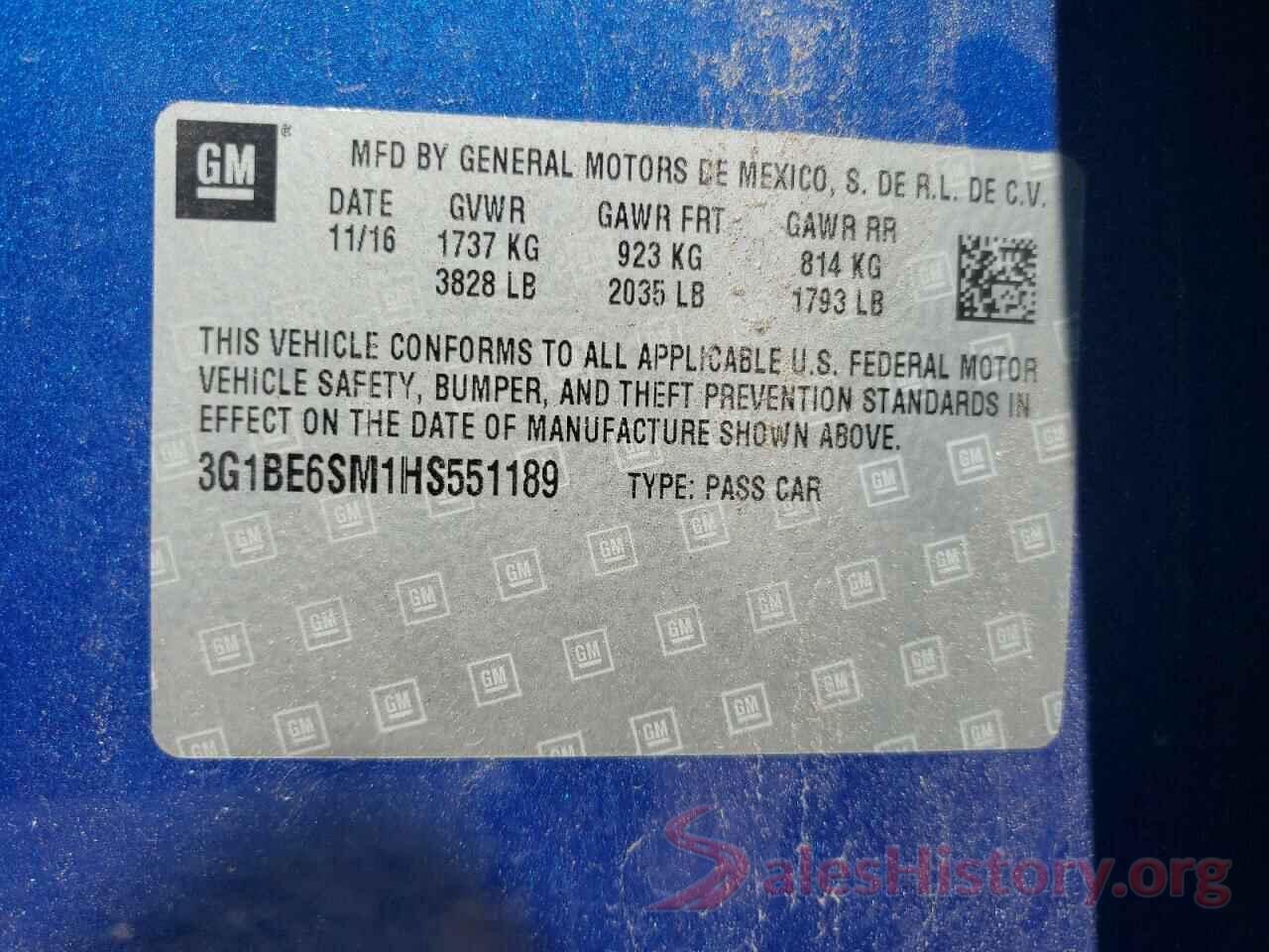 3G1BE6SM1HS551189 2017 CHEVROLET CRUZE