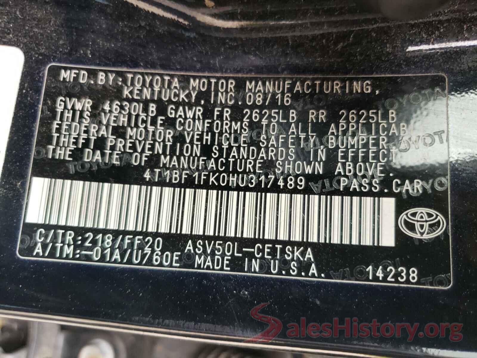 4T1BF1FK0HU317489 2017 TOYOTA CAMRY