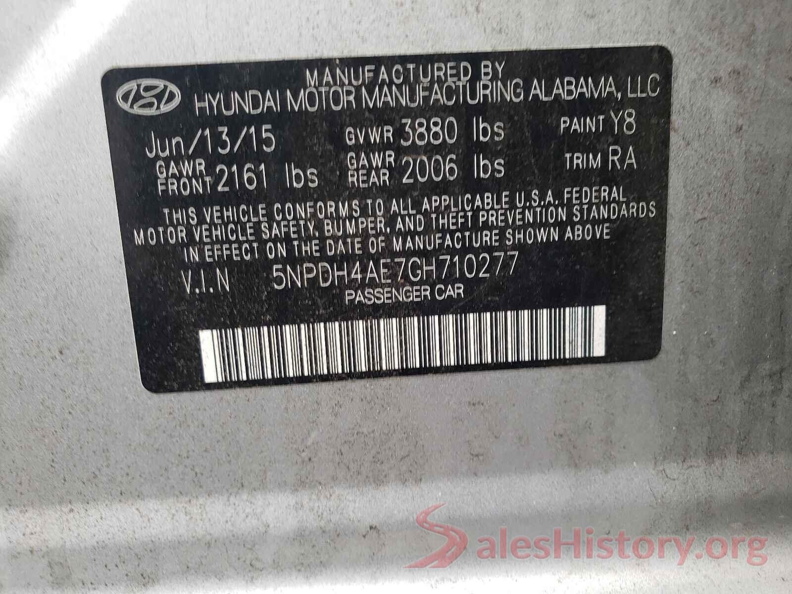 5NPDH4AE7GH710277 2016 HYUNDAI ELANTRA