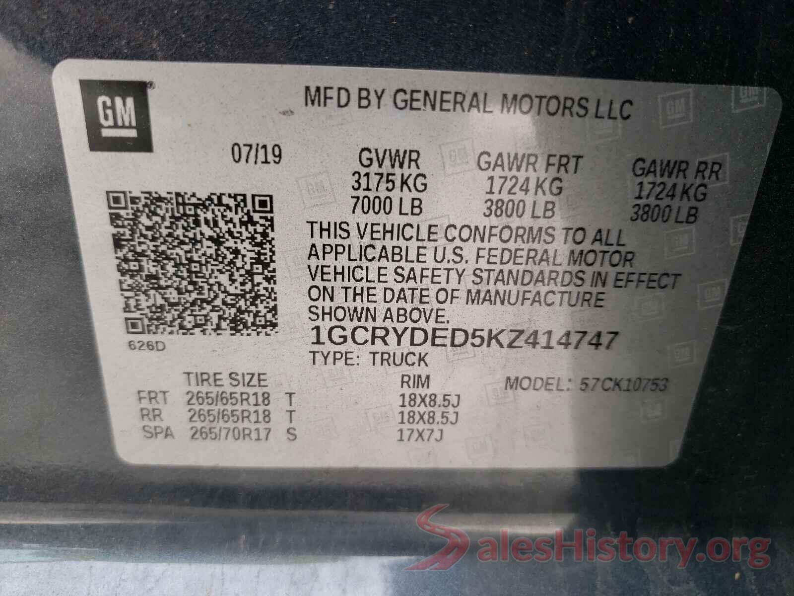 1GCRYDED5KZ414747 2019 CHEVROLET SILVERADO