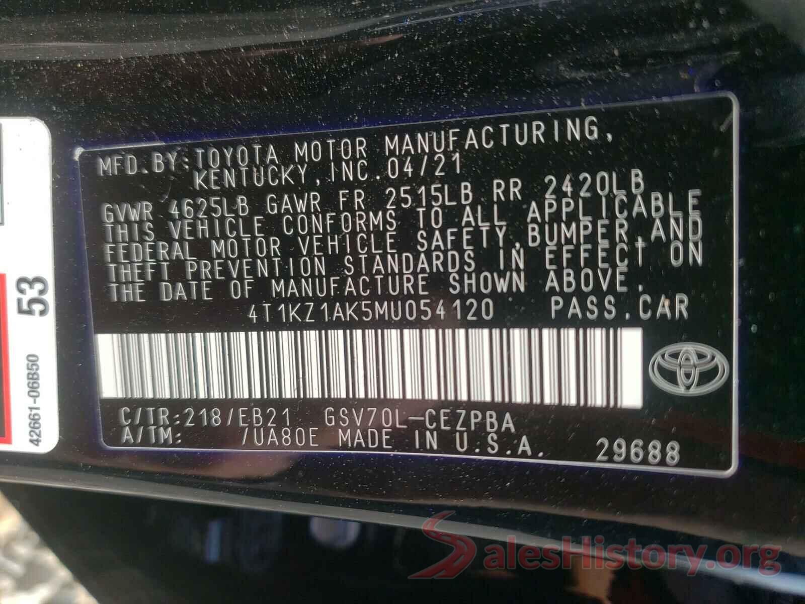 4T1KZ1AK5MU054120 2021 TOYOTA CAMRY