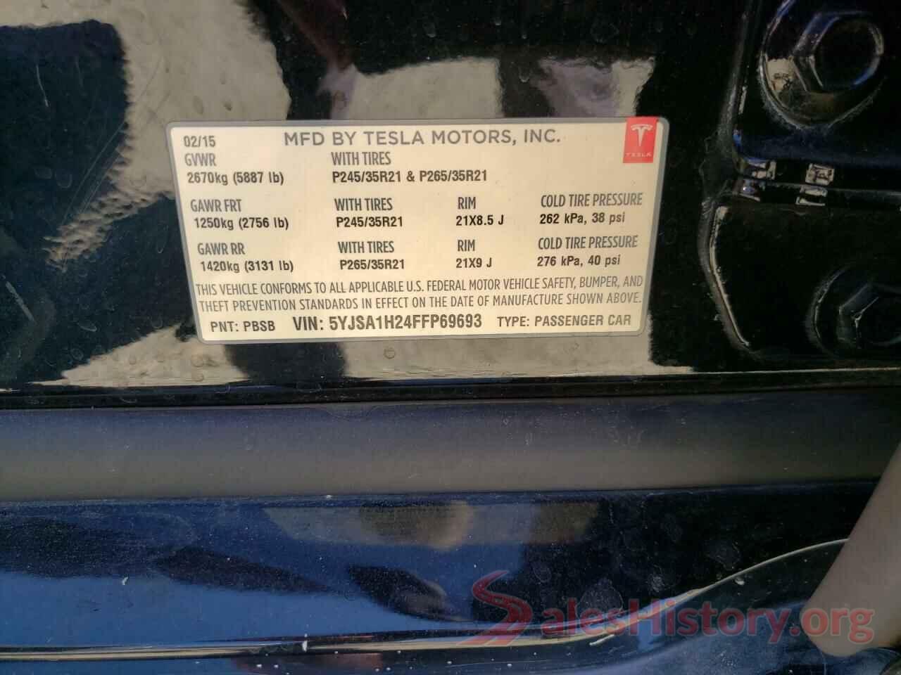 5YJSA1H24FFP69693 2015 TESLA MODEL S