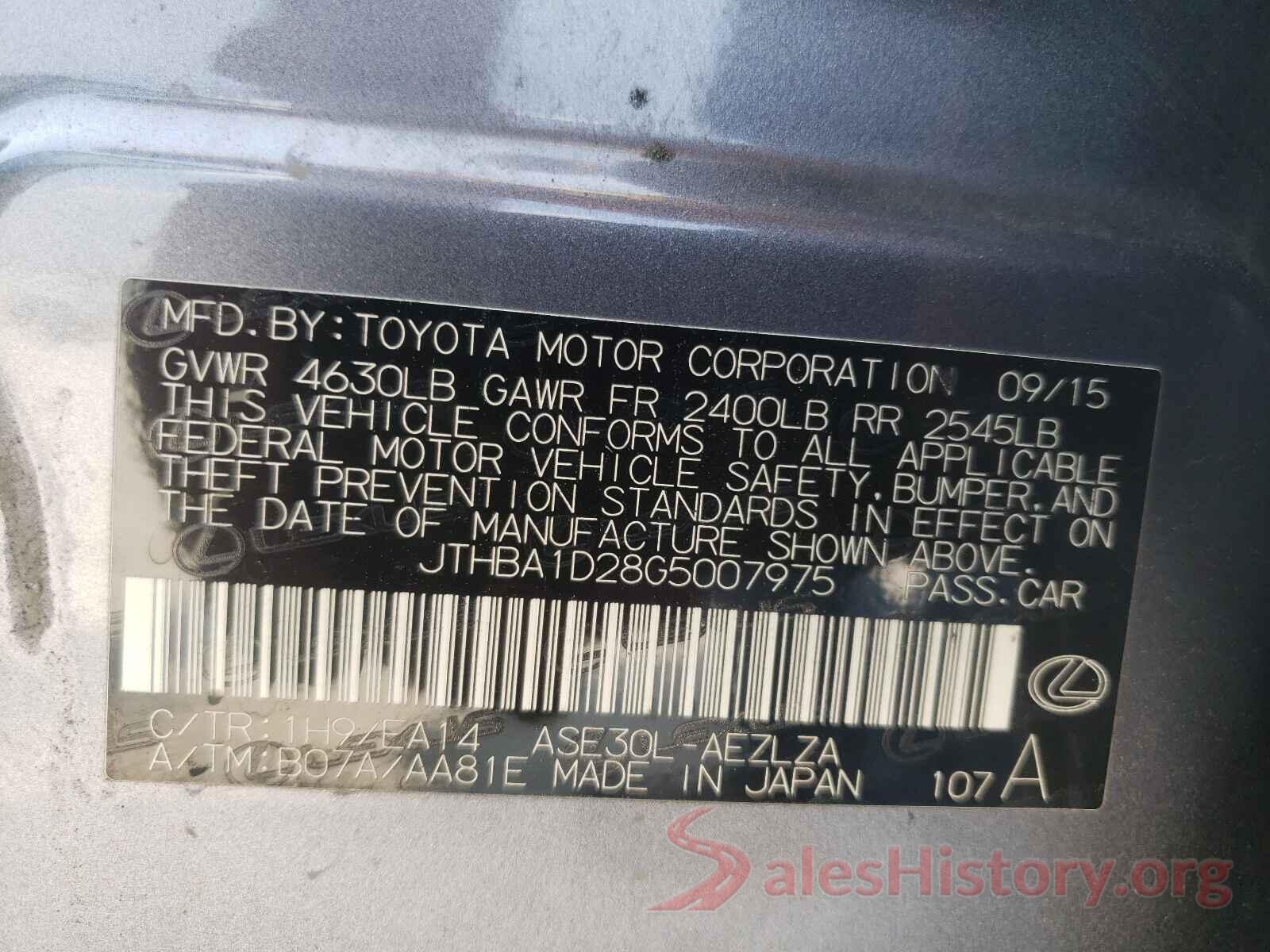 JTHBA1D28G5007975 2016 LEXUS IS