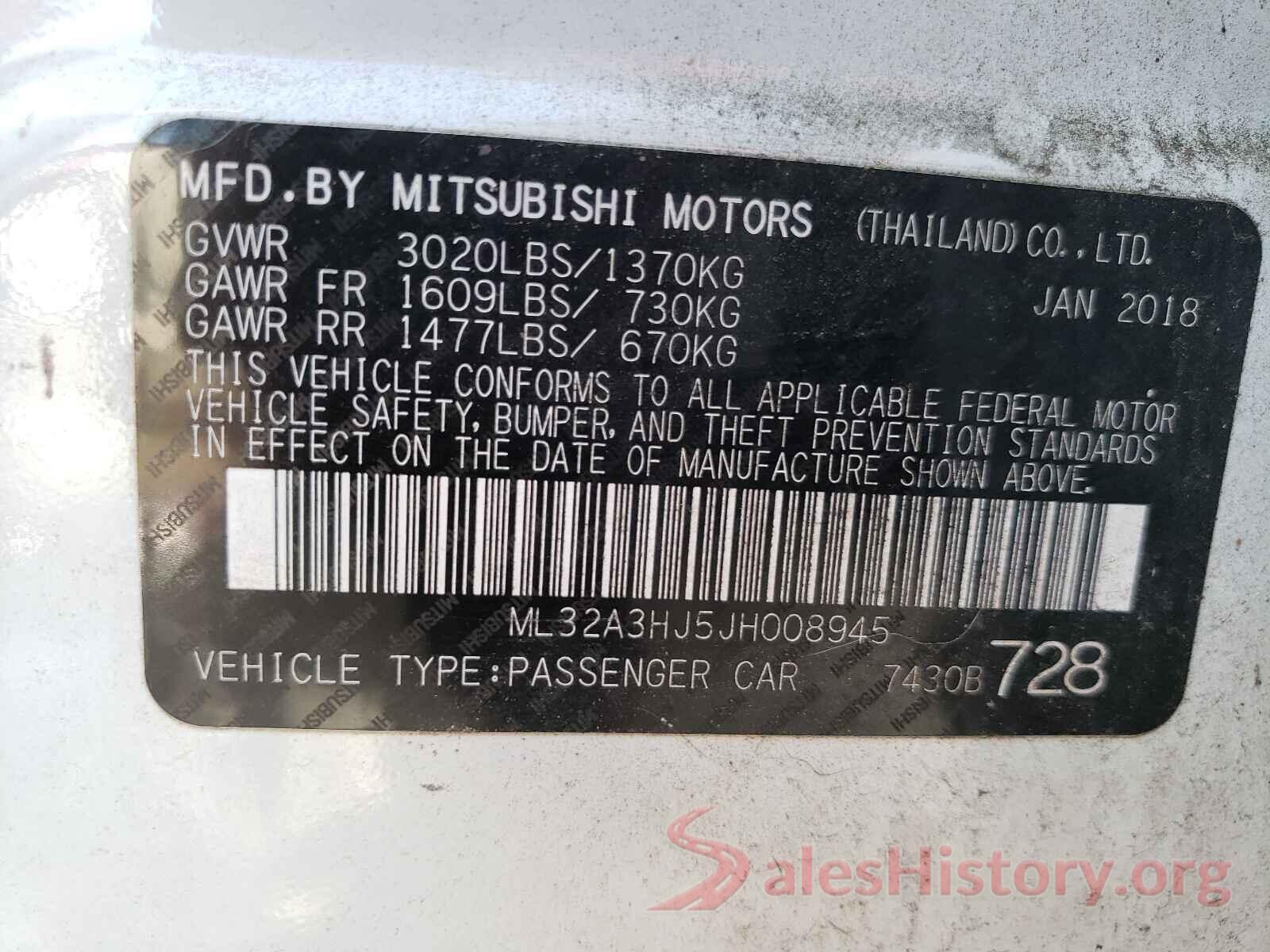 ML32A3HJ5JH008945 2018 MITSUBISHI MIRAGE