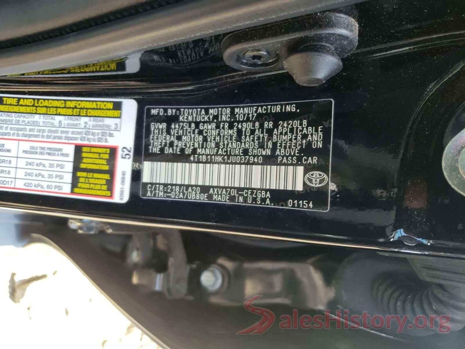 4T1B11HK1JU037940 2018 TOYOTA CAMRY