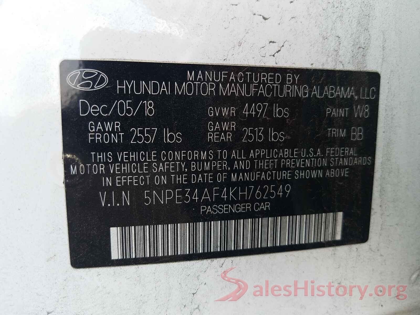 5NPE34AF4KH762549 2019 HYUNDAI SONATA