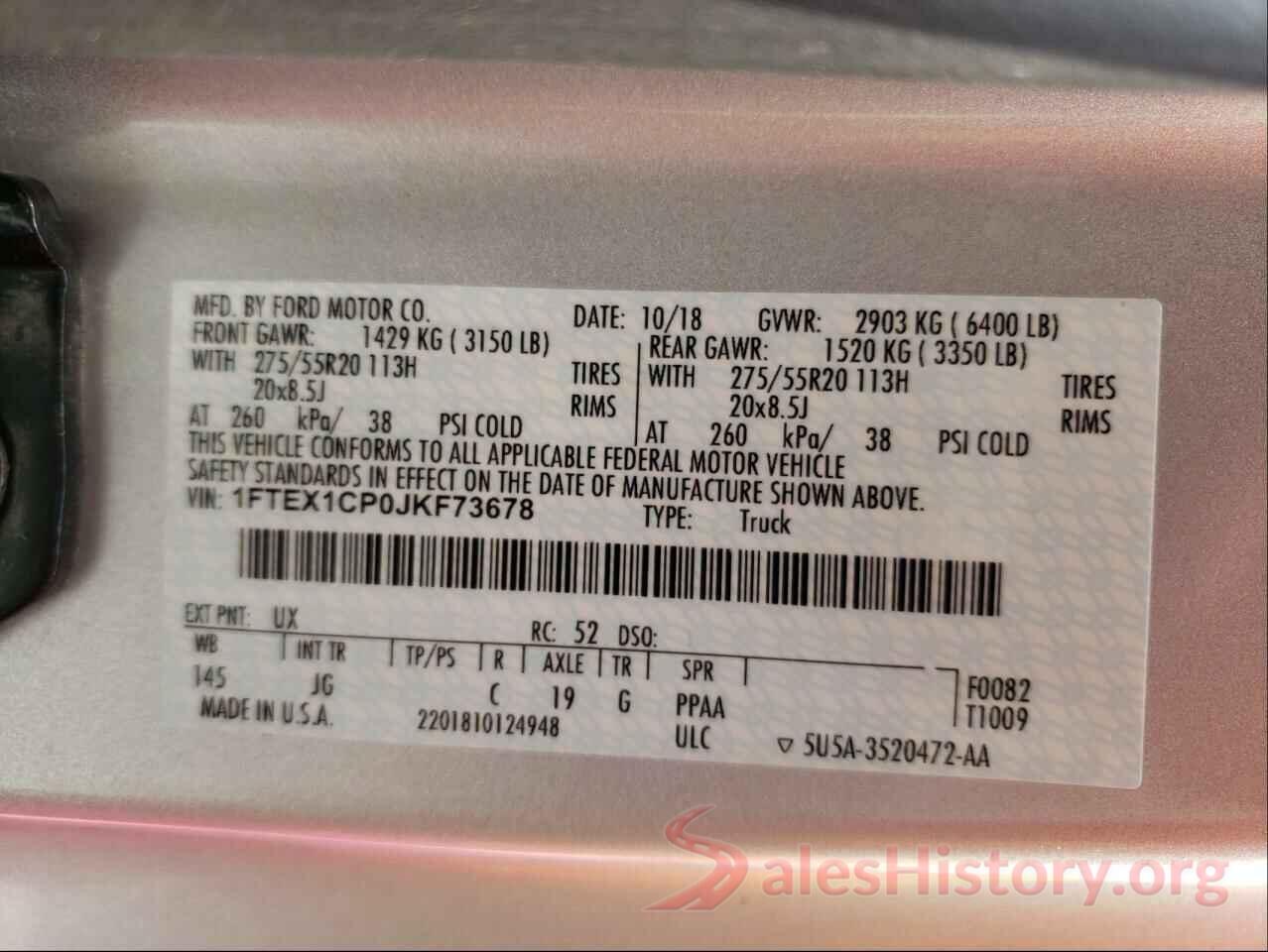 1FTEX1CP0JKF73678 2018 FORD F-150