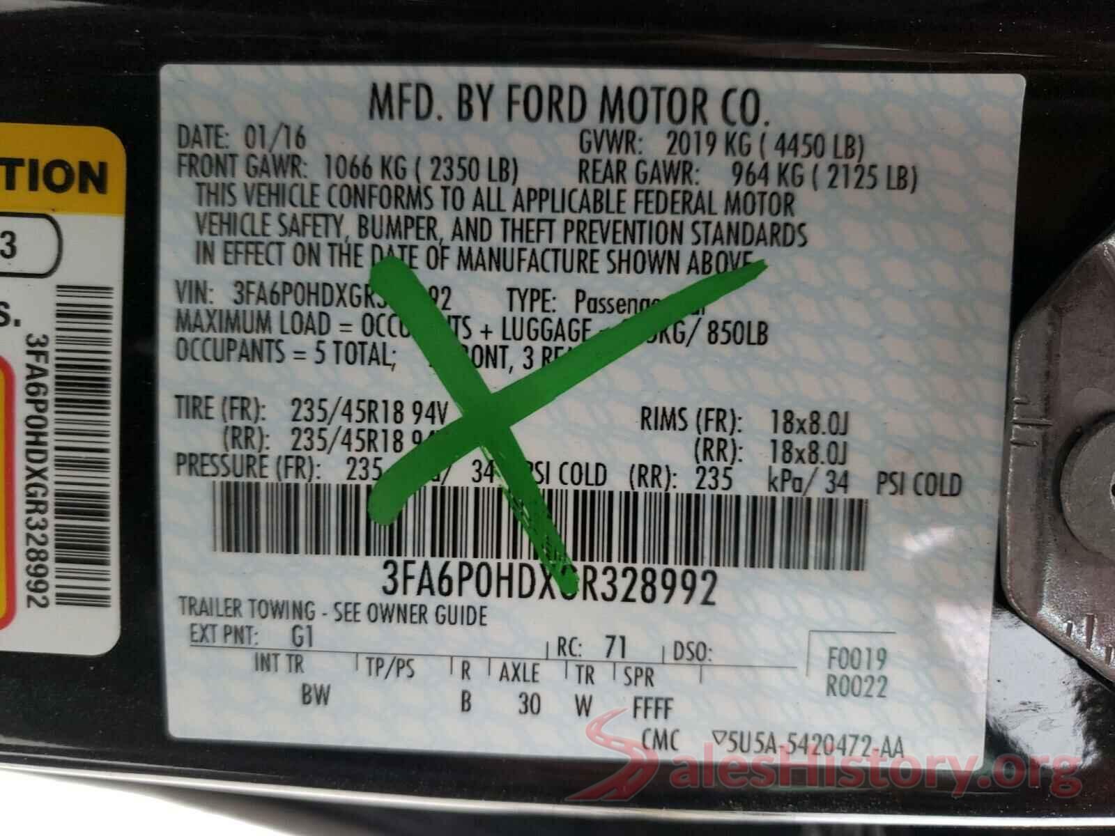 3FA6P0HDXGR328992 2016 FORD FUSION