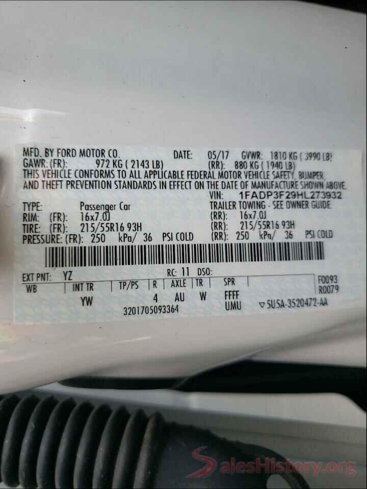 1FADP3F29HL273932 2017 FORD FOCUS