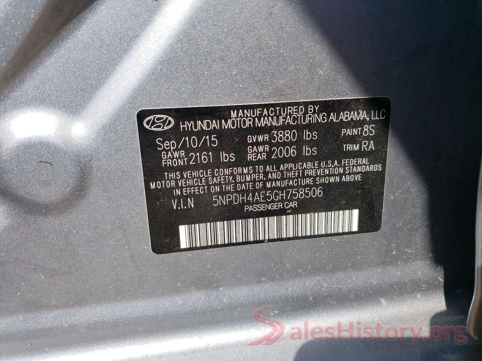 5NPDH4AE5GH758506 2016 HYUNDAI ELANTRA