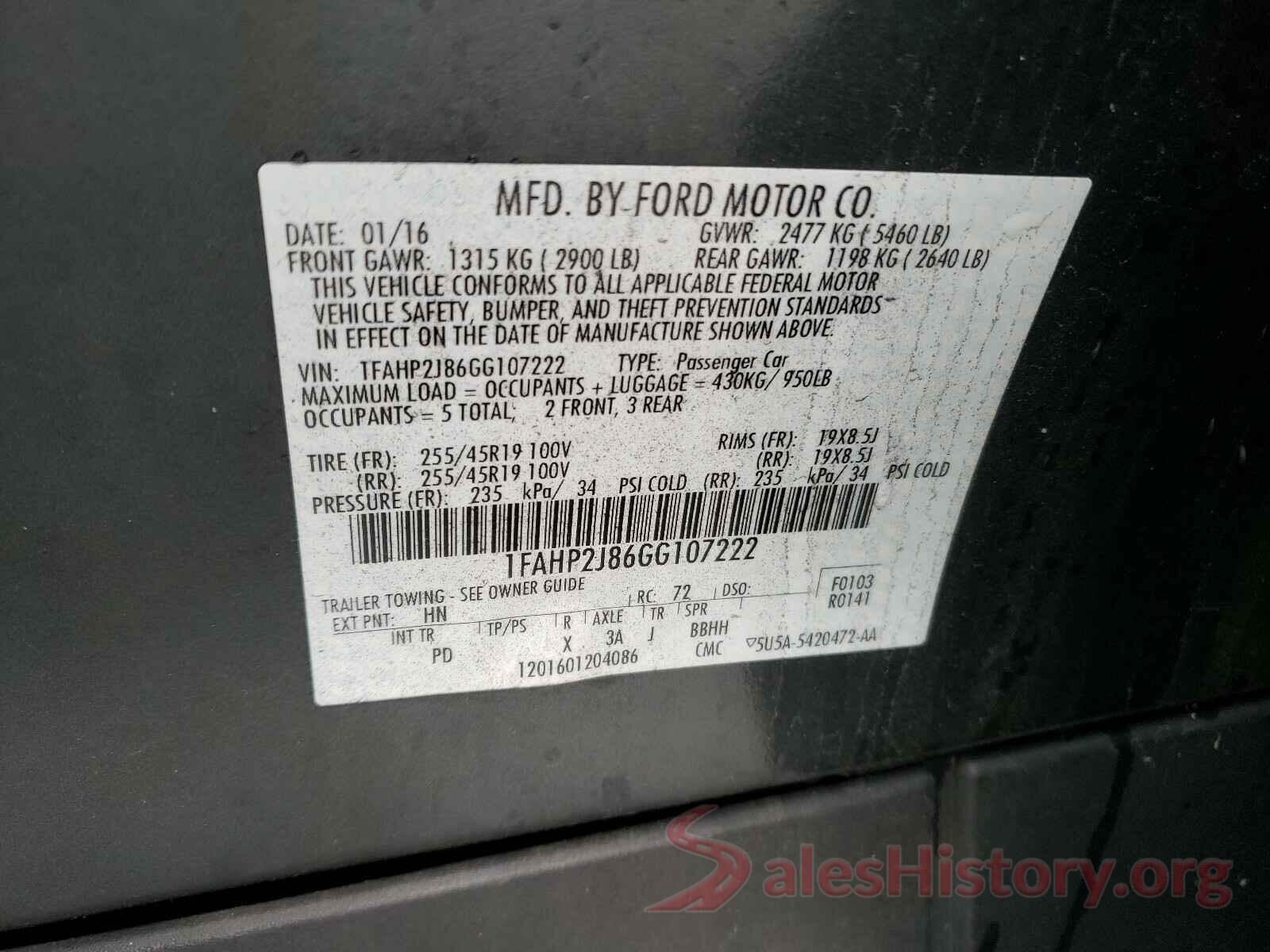 1FAHP2J86GG107222 2016 FORD TAURUS