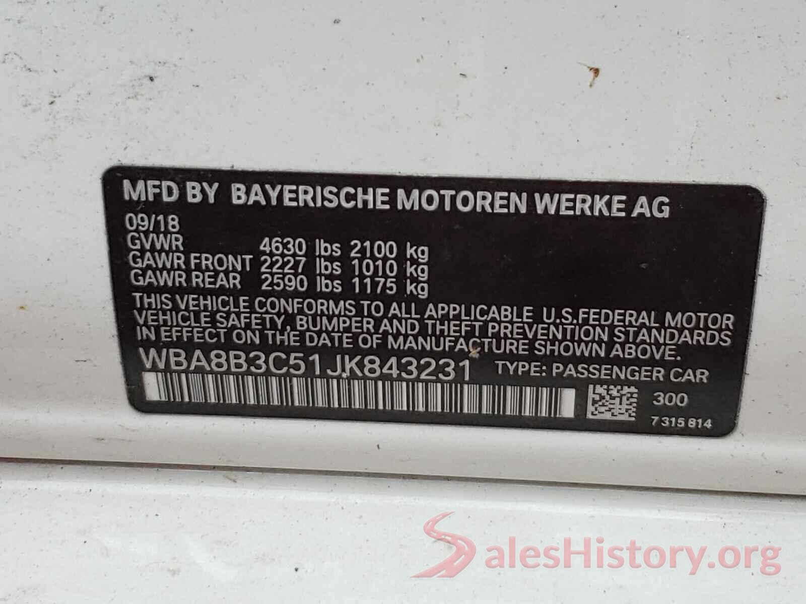 WBA8B3C51JK843231 2018 BMW 3 SERIES