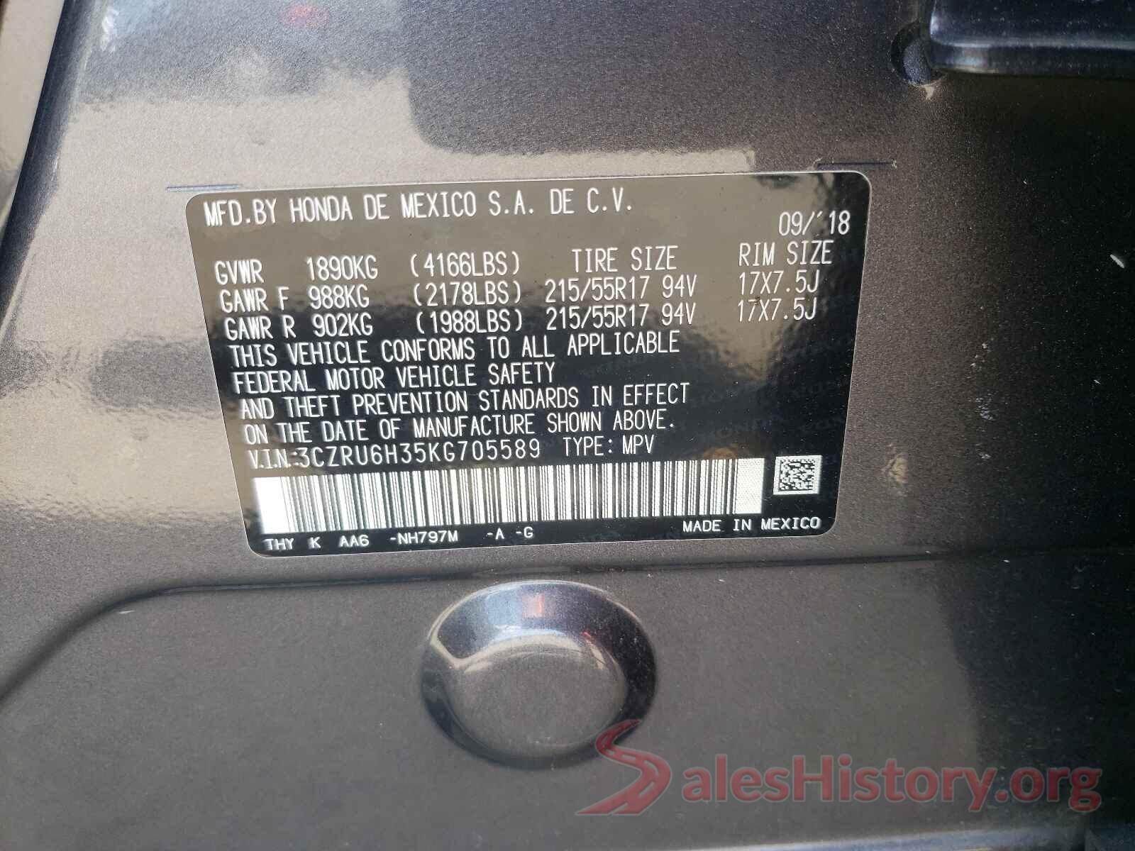 3CZRU6H35KG705589 2019 HONDA HR-V