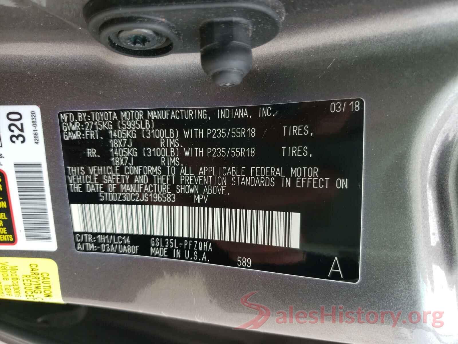 5TDDZ3DC2JS196583 2018 TOYOTA SIENNA