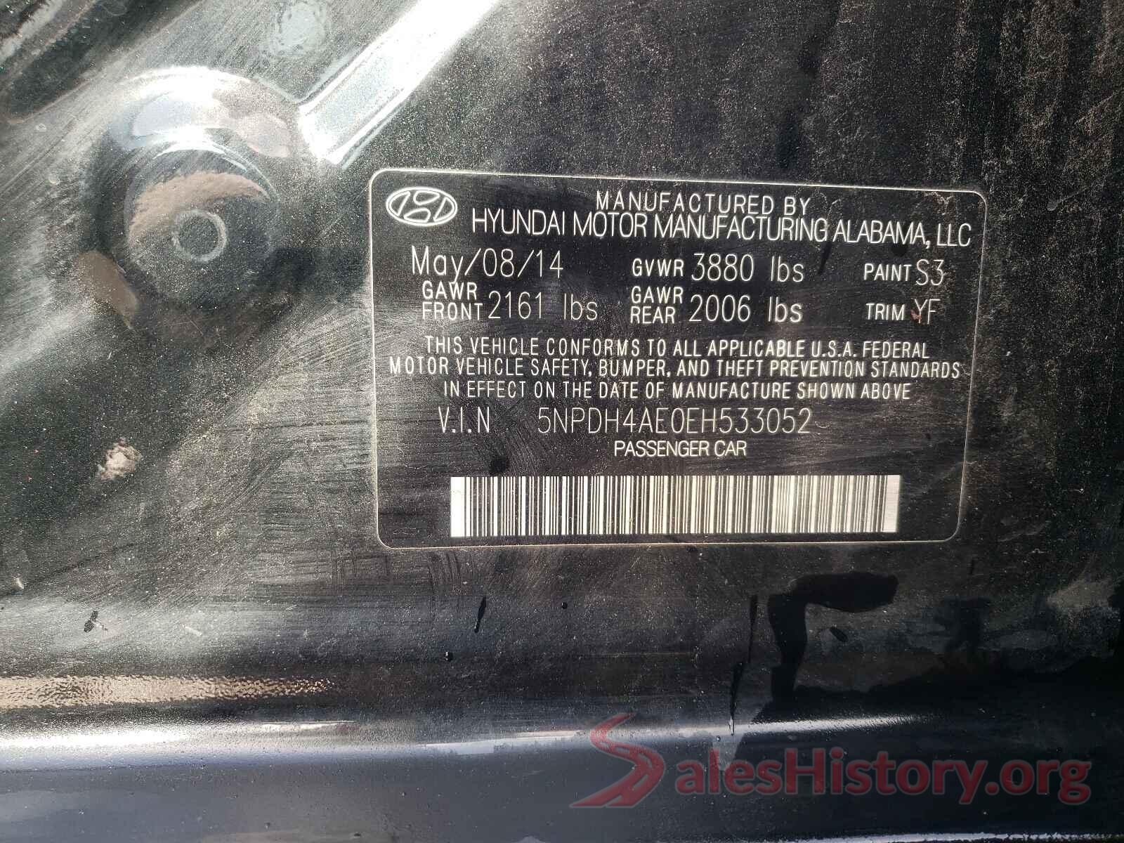 5NPDH4AE0EH533052 2014 HYUNDAI ELANTRA