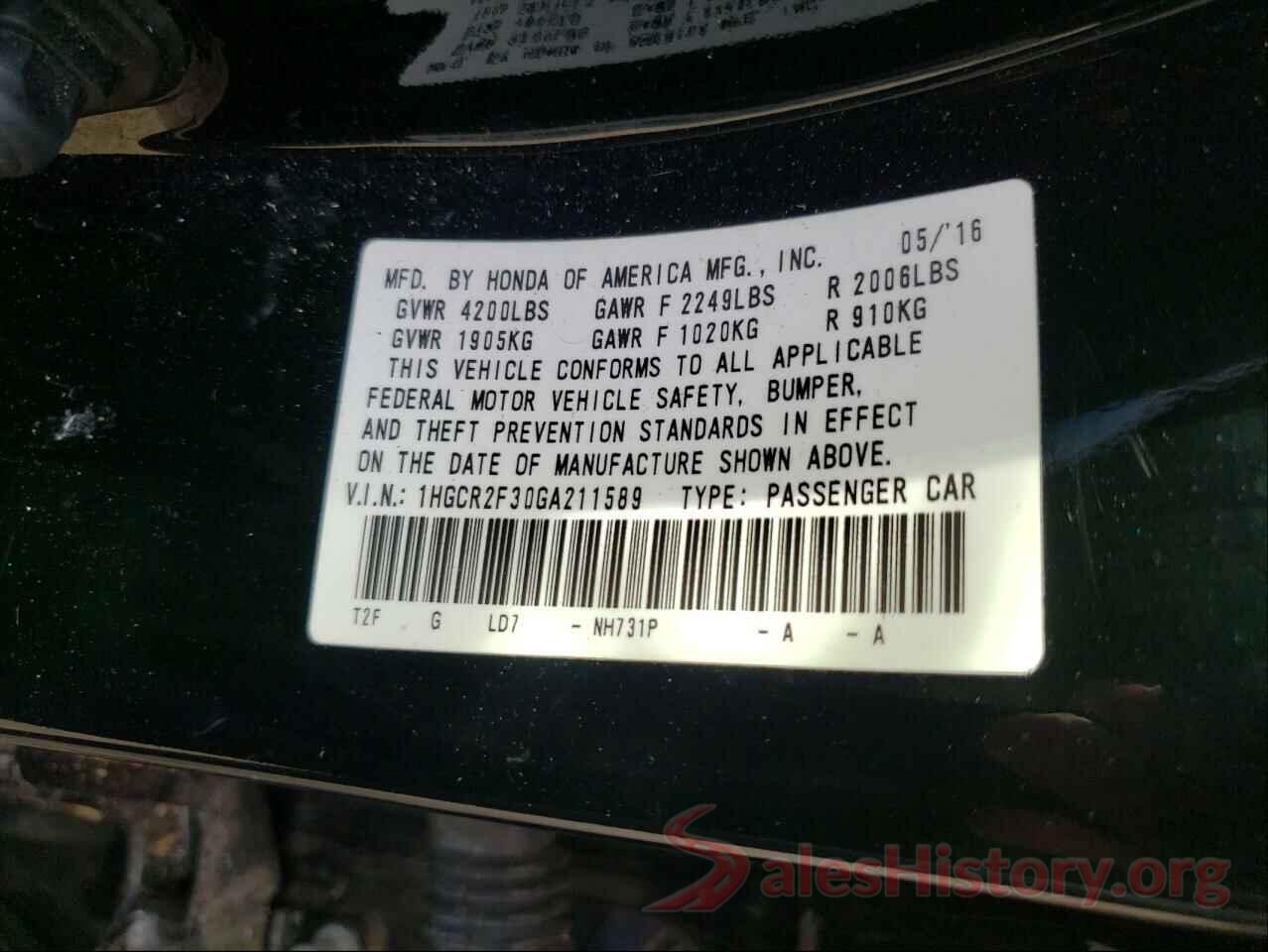 1HGCR2F30GA211589 2016 HONDA ACCORD