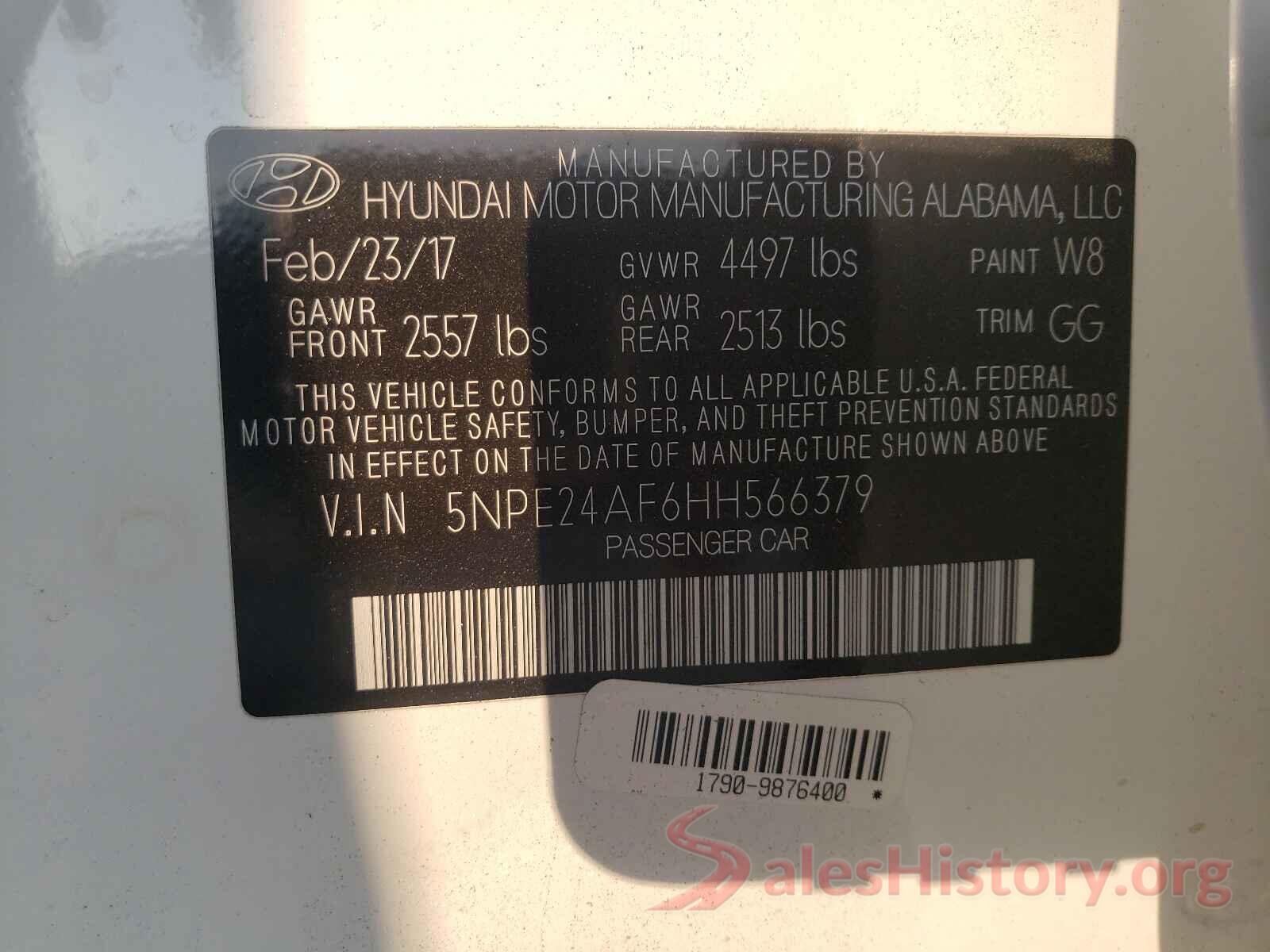 5NPE24AF6HH566379 2017 HYUNDAI SONATA