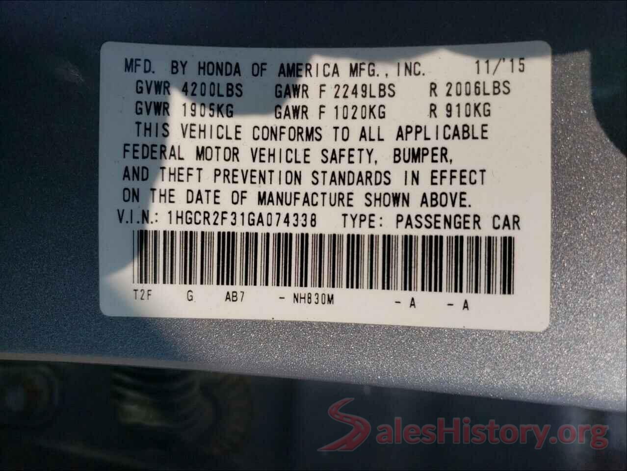 1HGCR2F31GA074338 2016 HONDA ACCORD