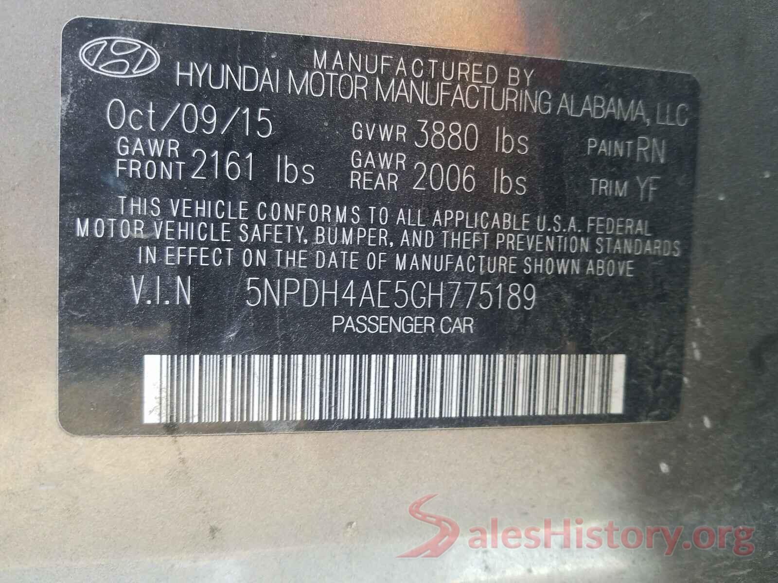 5NPDH4AE5GH775189 2016 HYUNDAI ELANTRA