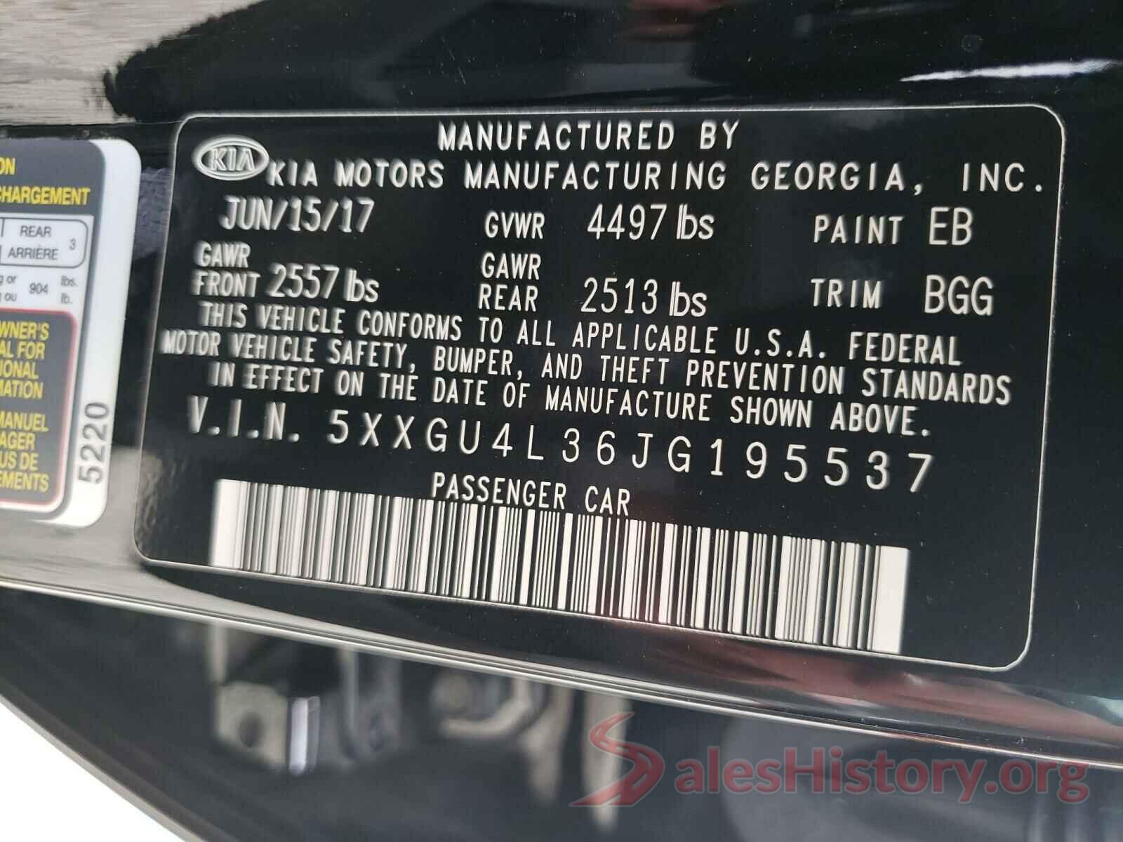 5XXGU4L36JG195537 2018 KIA OPTIMA