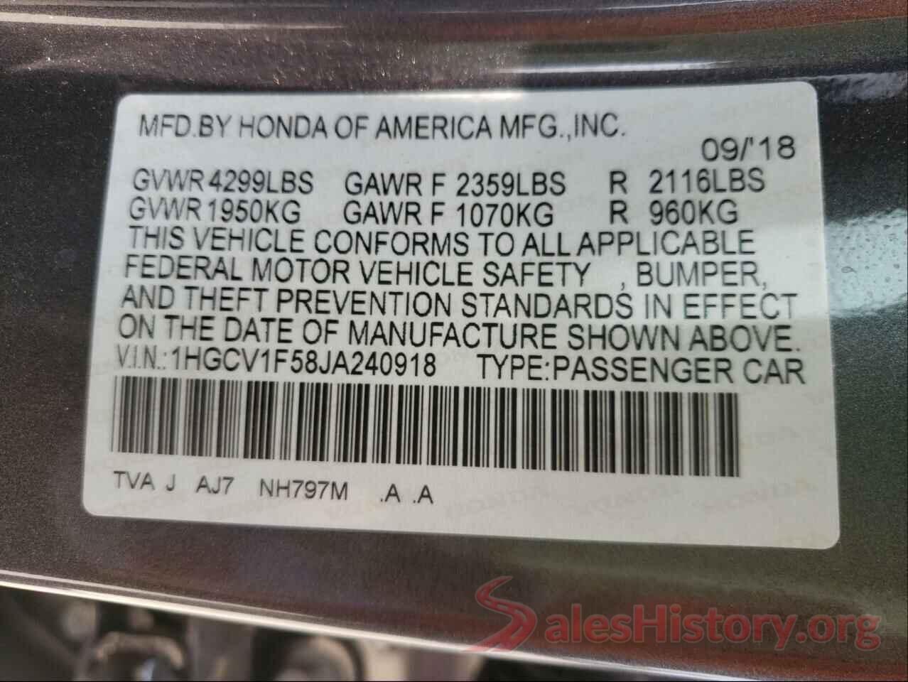 1HGCV1F58JA240918 2018 HONDA ACCORD