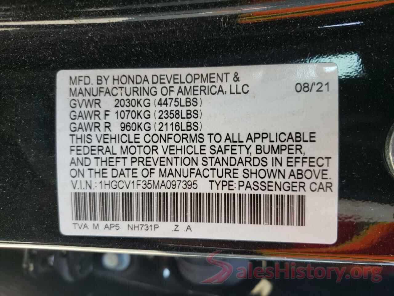 1HGCV1F35MA097395 2021 HONDA ACCORD