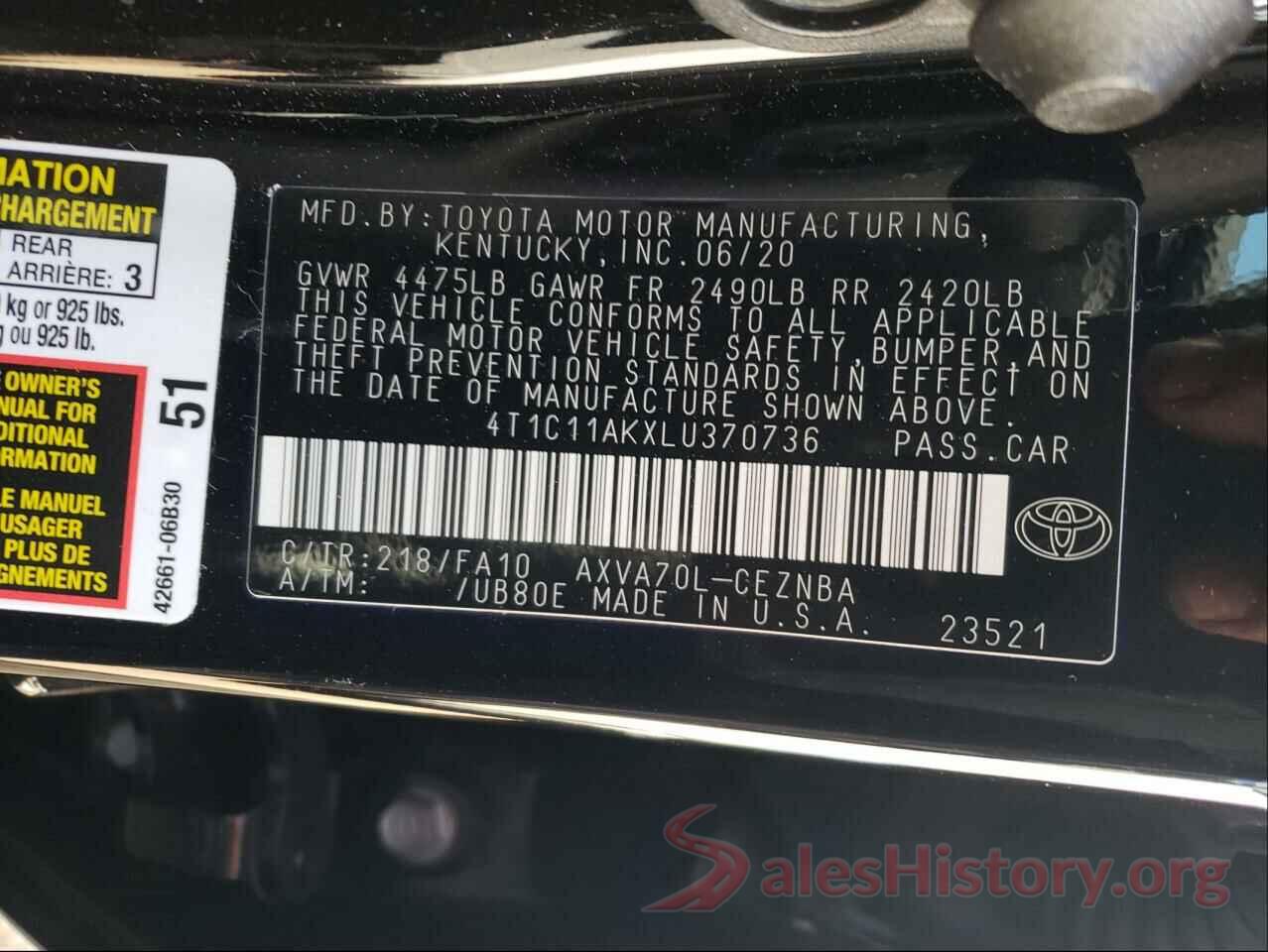 4T1C11AKXLU370736 2020 TOYOTA CAMRY