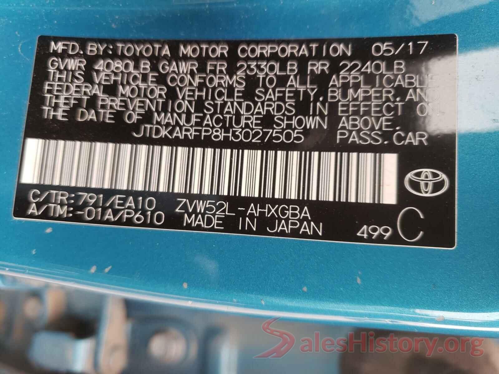 JTDKARFP8H3027505 2017 TOYOTA PRIUS