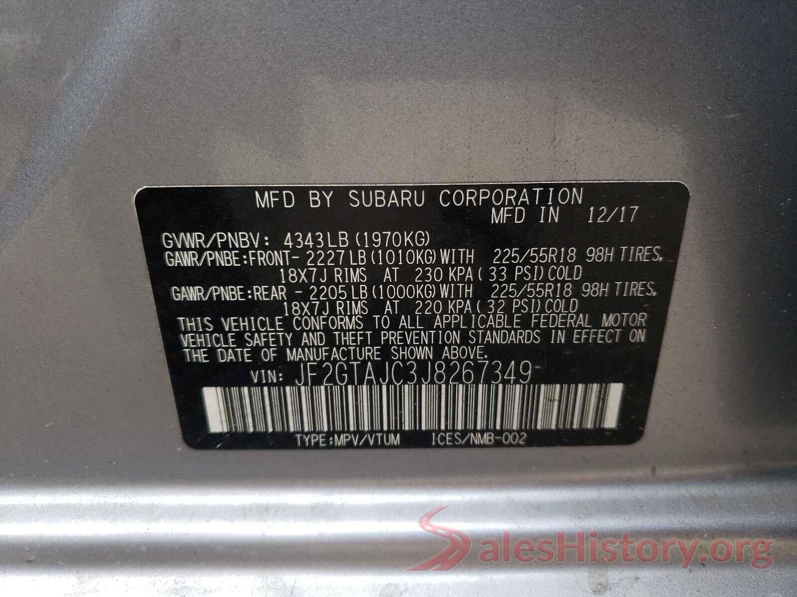 JF2GTAJC3J8267349 2018 SUBARU CROSSTREK