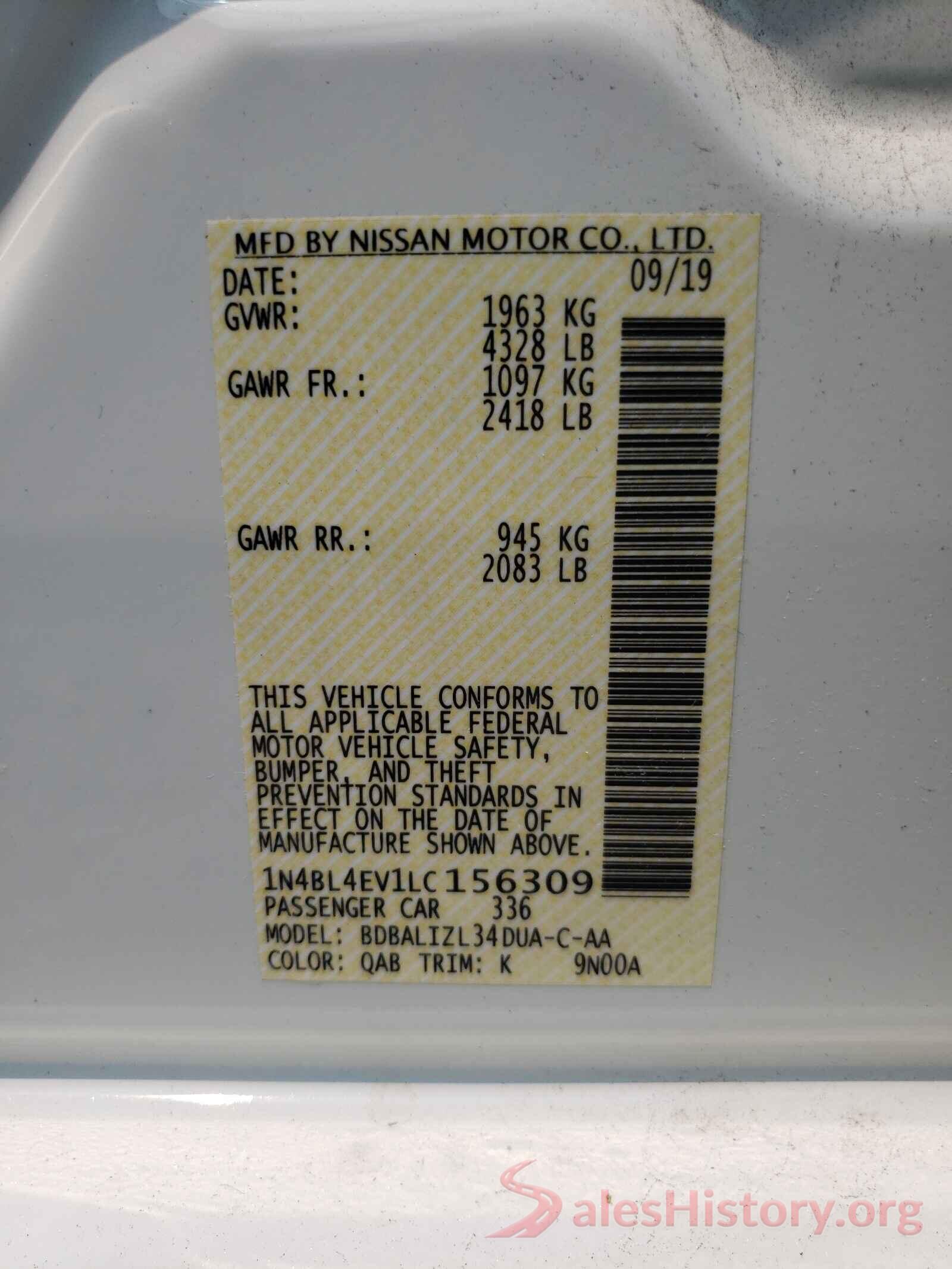 1N4BL4EV1LC156309 2020 NISSAN ALTIMA