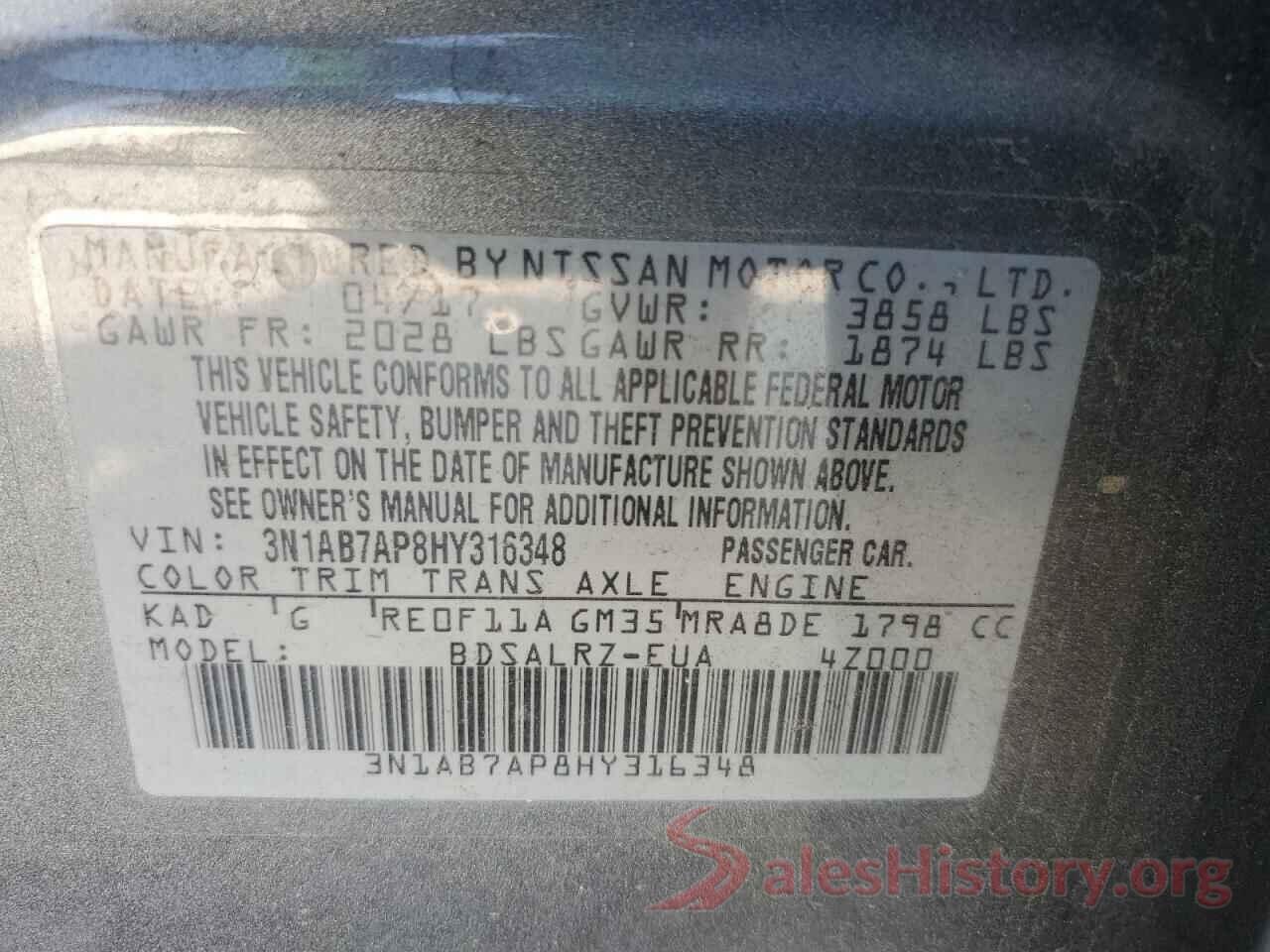 3N1AB7AP8HY316348 2017 NISSAN SENTRA