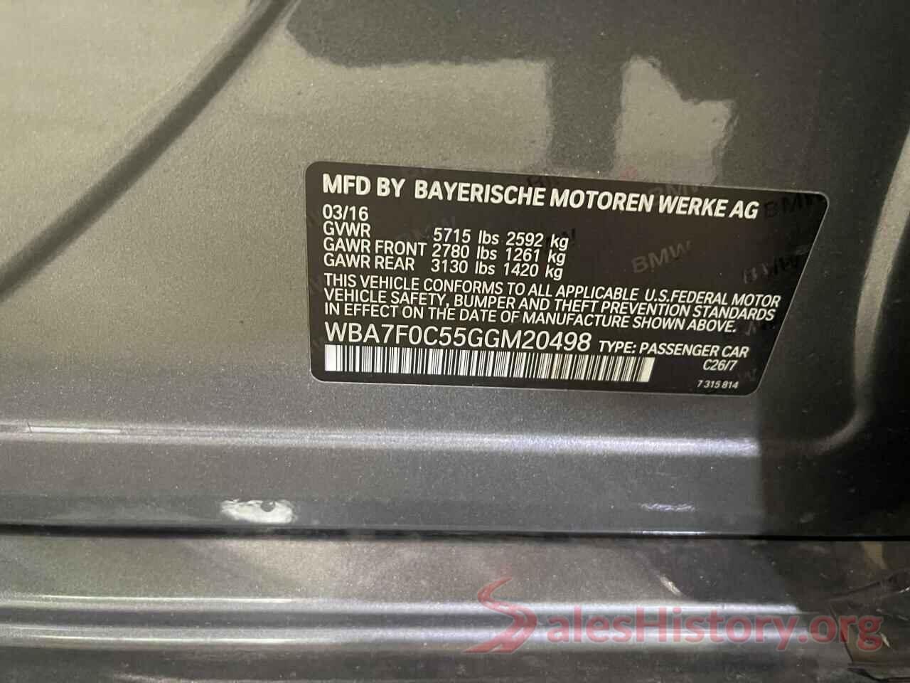 WBA7F0C55GGM20498 2016 BMW 7 SERIES