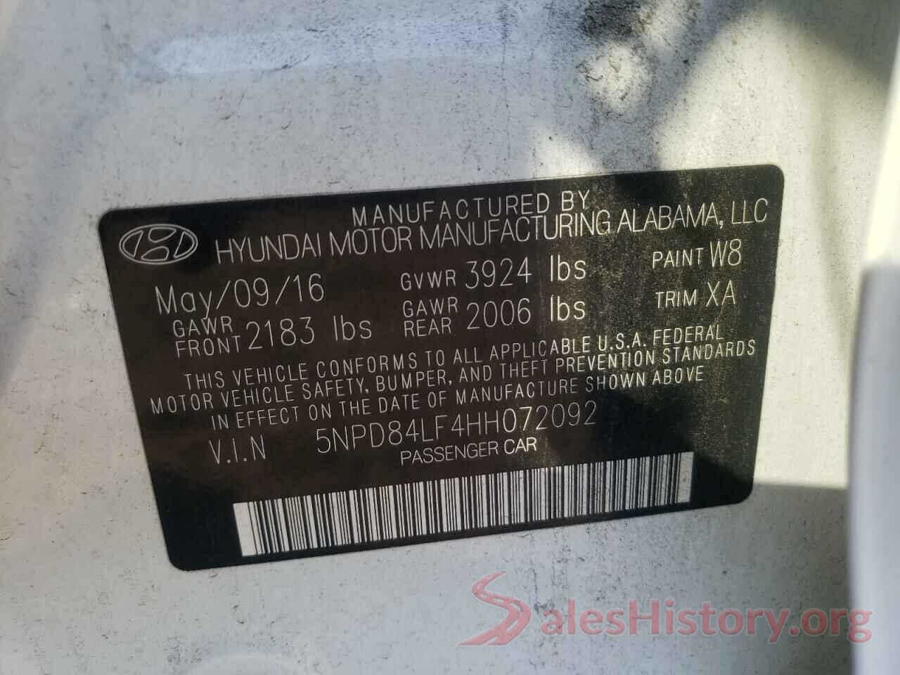 5NPD84LF4HH072092 2017 HYUNDAI ELANTRA