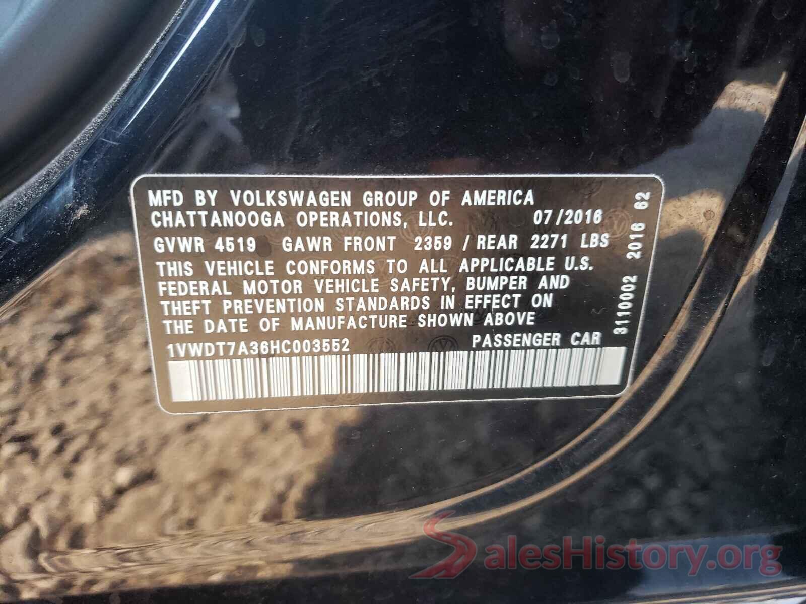 1VWDT7A36HC003552 2017 VOLKSWAGEN PASSAT