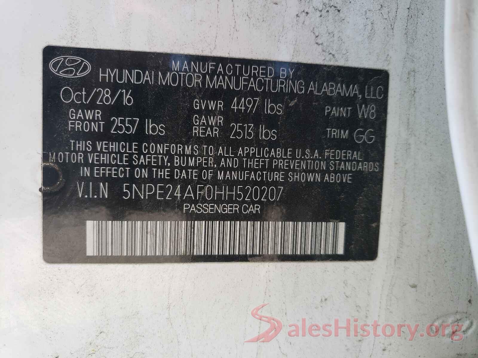 5NPE24AF0HH520207 2017 HYUNDAI SONATA