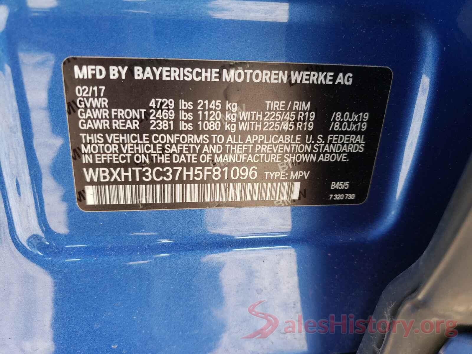 WBXHT3C37H5F81096 2017 BMW X1