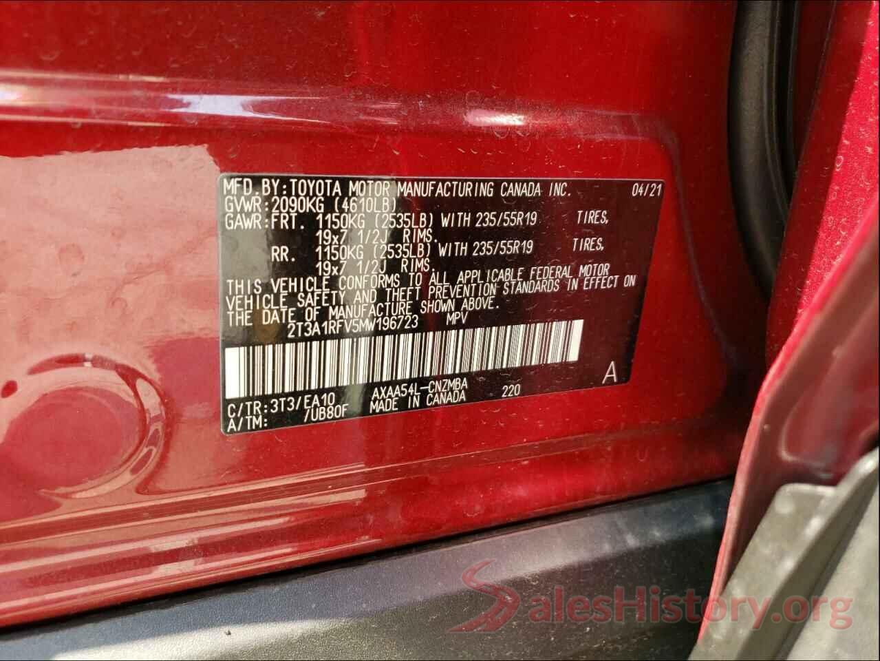 2T3A1RFV5MW196723 2021 TOYOTA RAV4