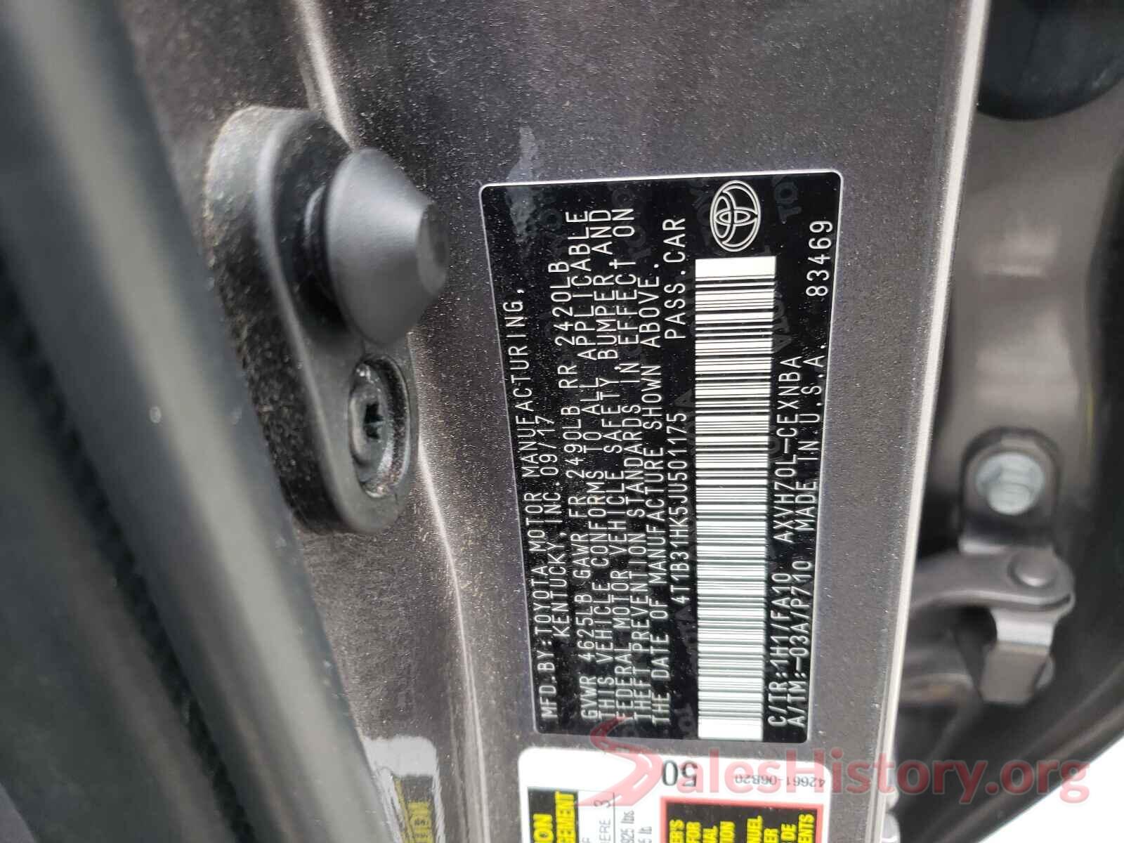 4T1B31HK5JU501175 2018 TOYOTA CAMRY