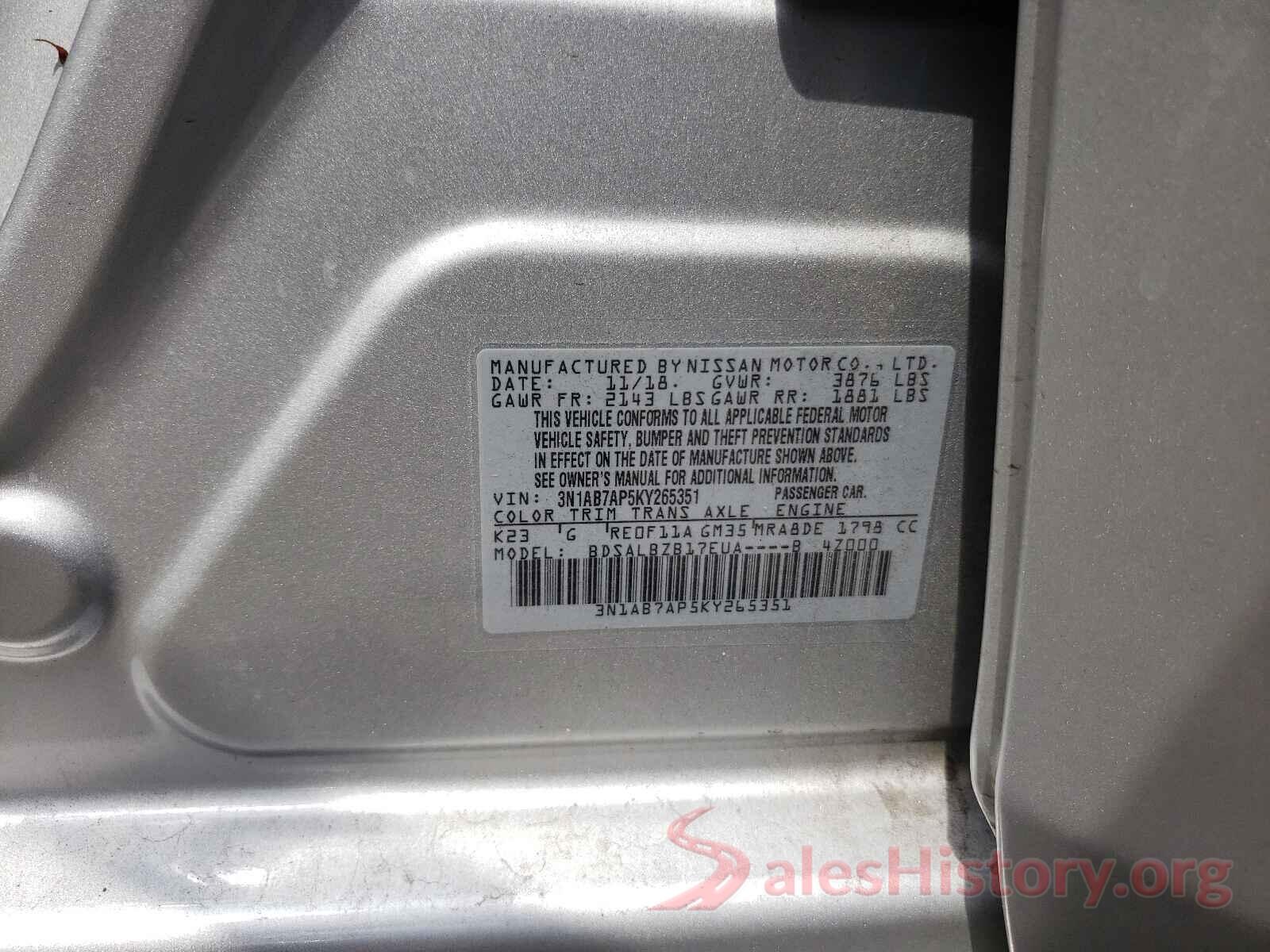 3N1AB7AP5KY265351 2019 NISSAN SENTRA