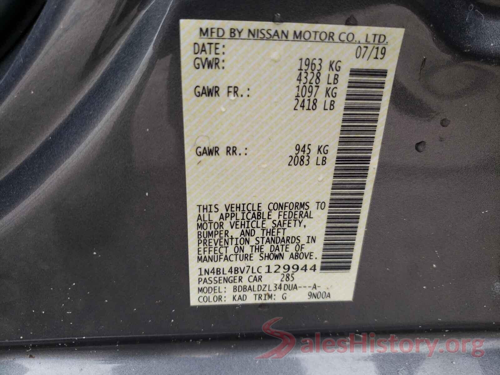 1N4BL4BV7LC129944 2020 NISSAN ALTIMA