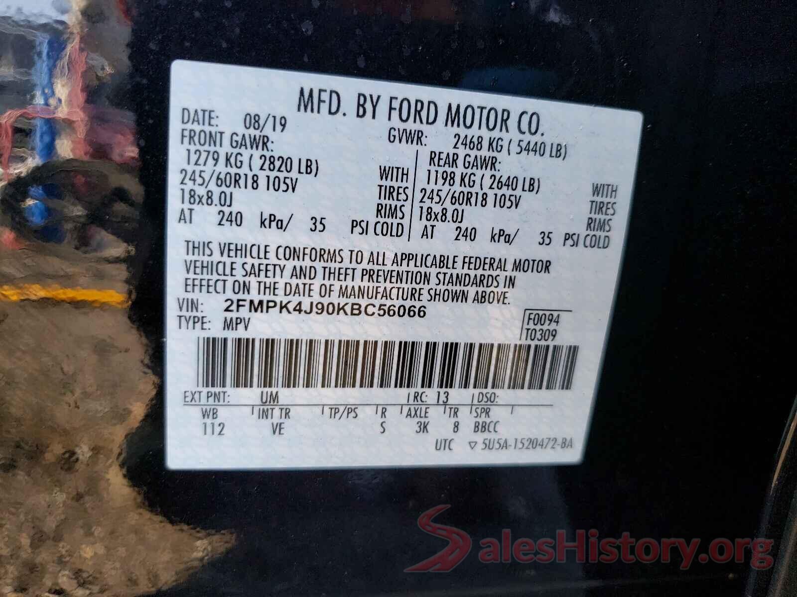 2FMPK4J90KBC56066 2019 FORD EDGE