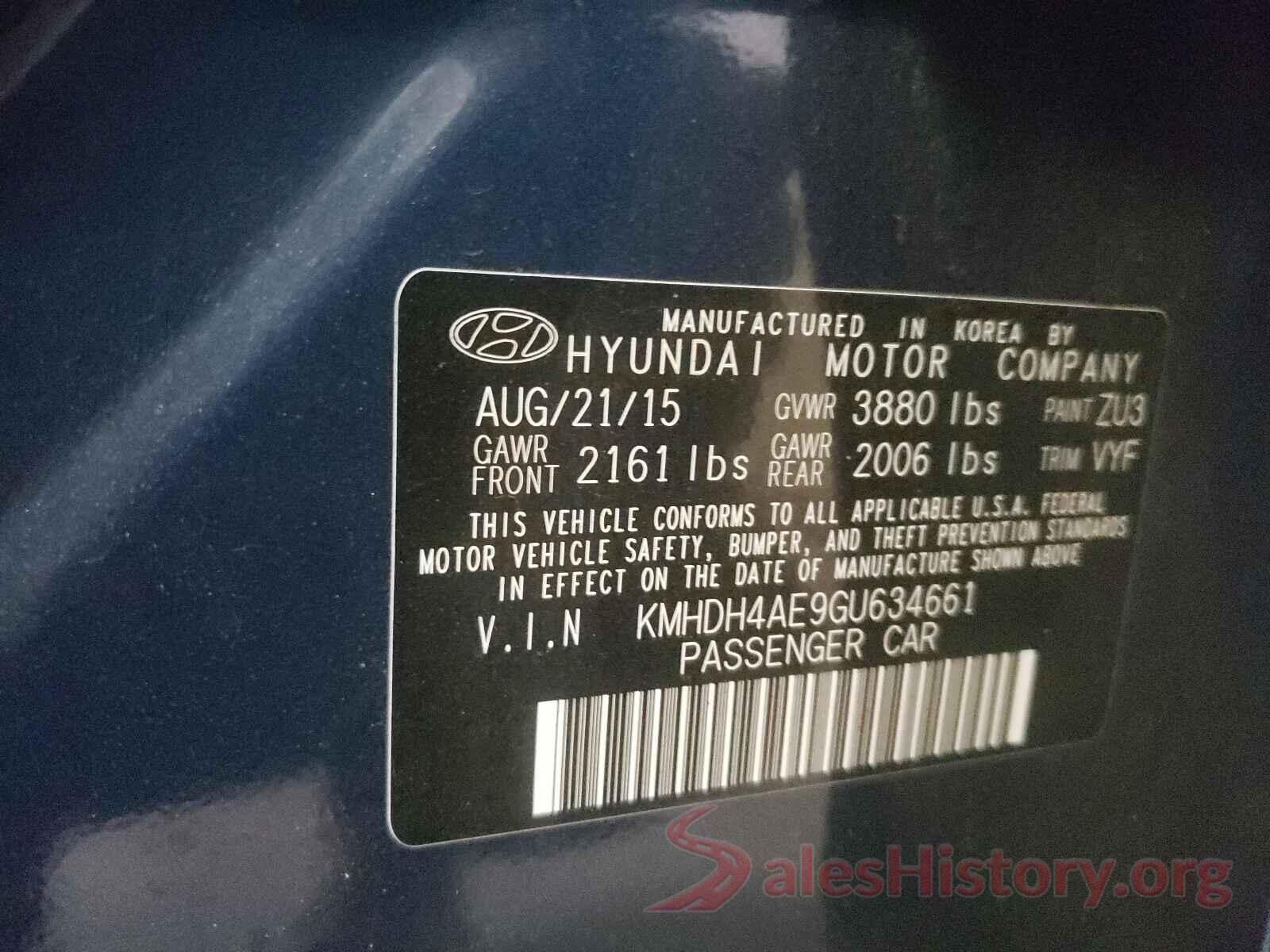 KMHDH4AE9GU634661 2016 HYUNDAI ELANTRA