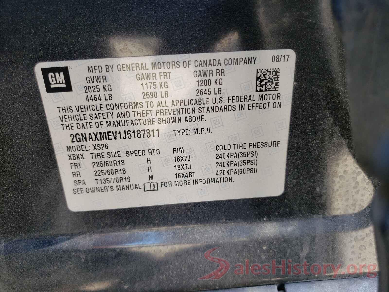 2GNAXMEV1J6187311 2018 CHEVROLET EQUINOX