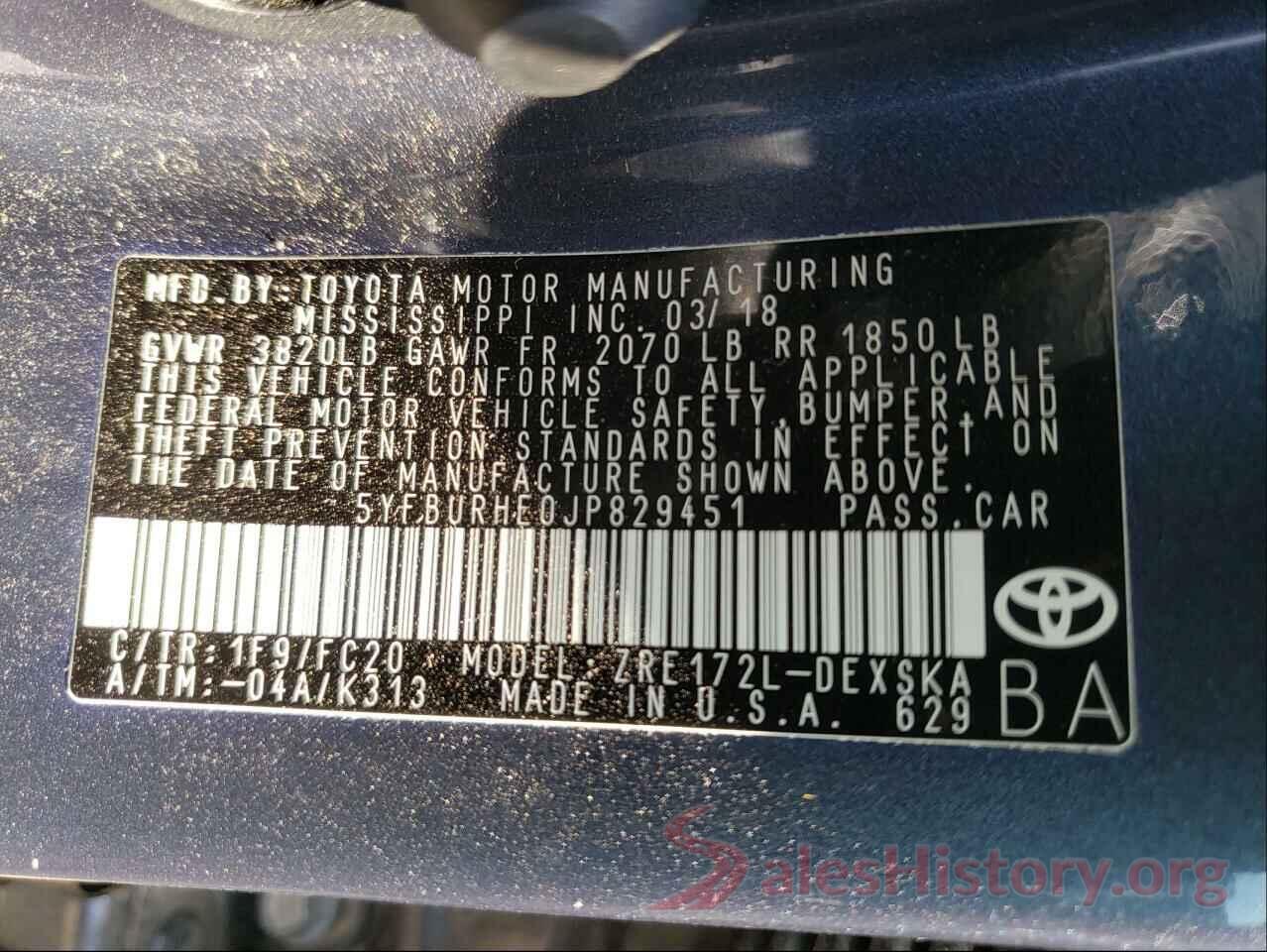 5YFBURHE0JP829451 2018 TOYOTA COROLLA