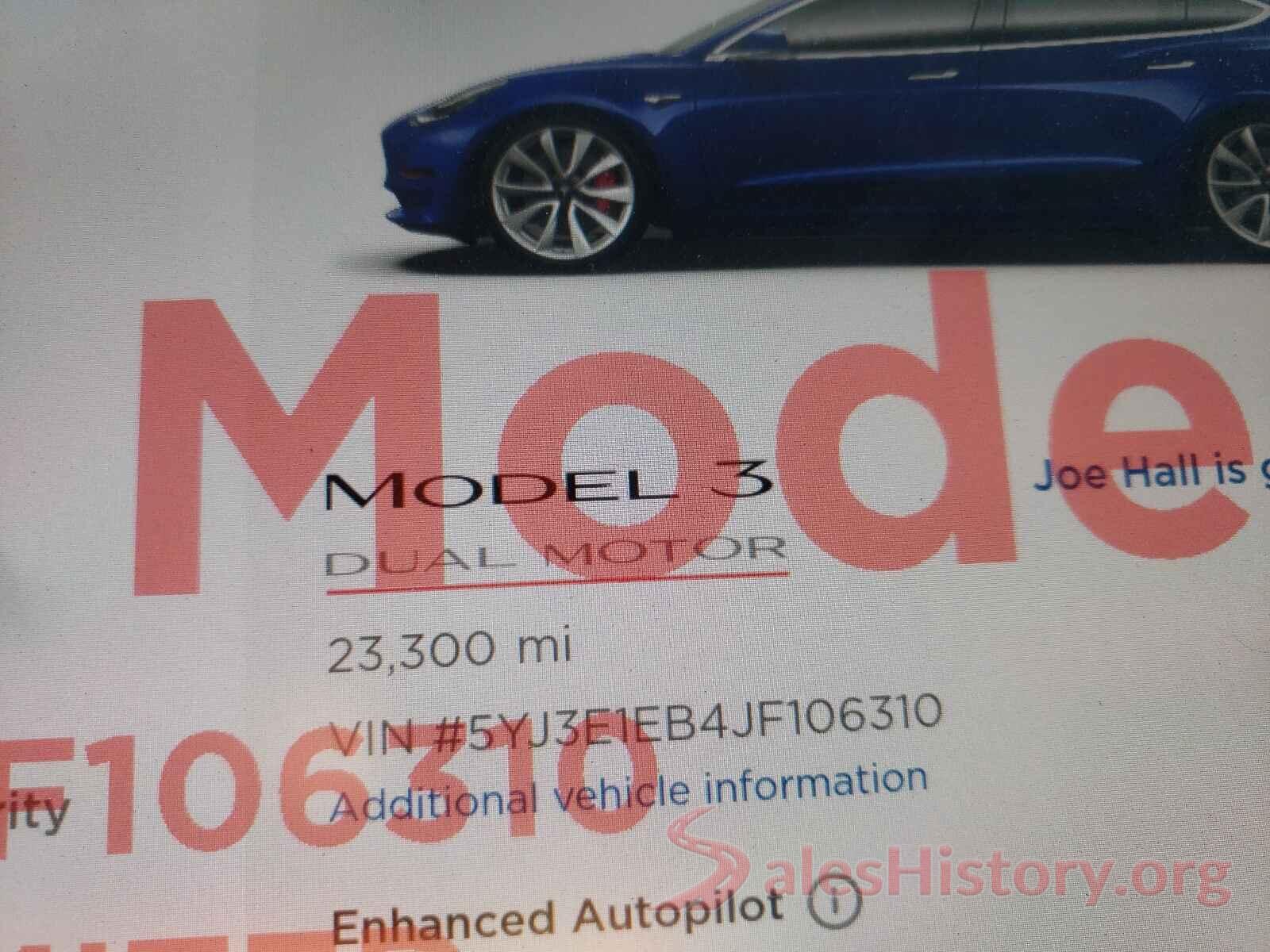 5YJ3E1EB4JF106310 2018 TESLA MODEL 3