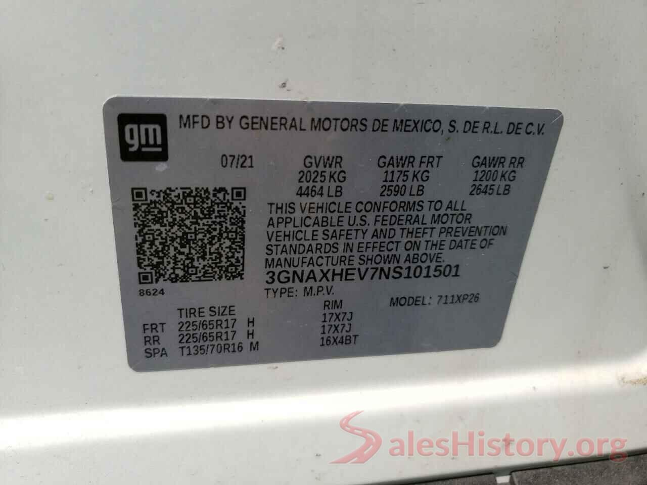 3GNAXHEV7NS101501 2022 CHEVROLET EQUINOX