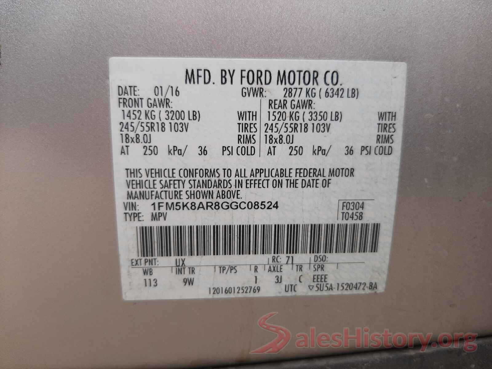 1FM5K8AR8GGC08524 2016 FORD EXPLORER