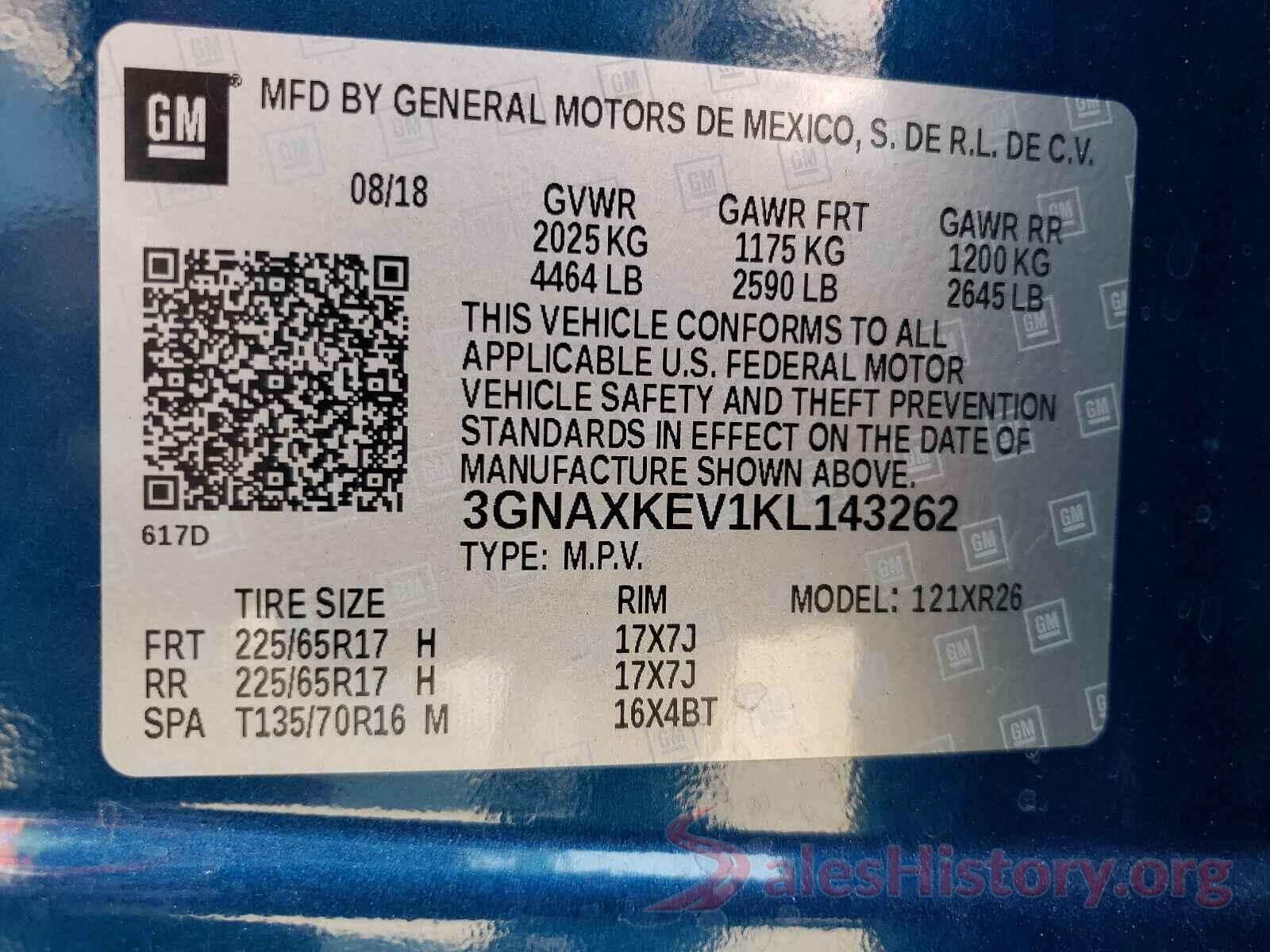 3GNAXKEV1KL143262 2019 CHEVROLET EQUINOX